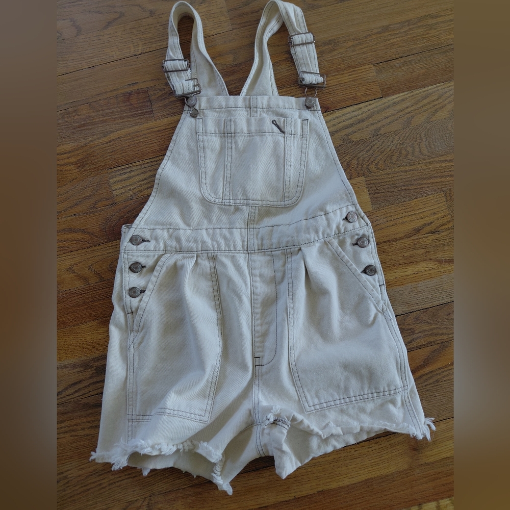 Pistola Beige Canvas Overalls Utility Dungarees Front Pocket | Minimalist Work - Picture 4 of 7